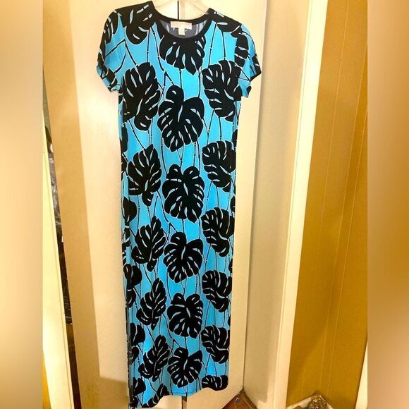 Michael Kors Palm Leaf Dress - M - Blue & Black - Picture 1 of 4